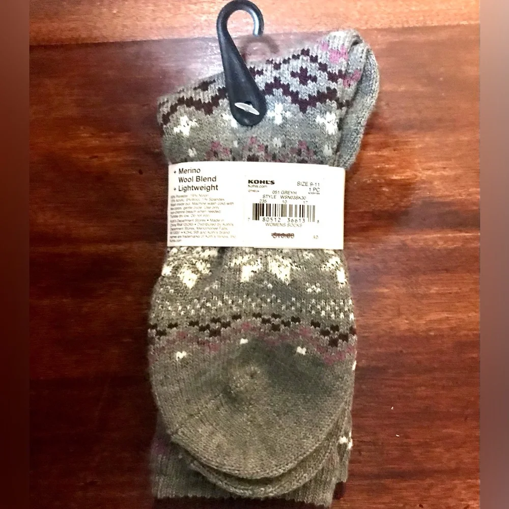 NWT—SONOMA—Women’s Gray, Burgundy, & White Merino Wool-blend Socks